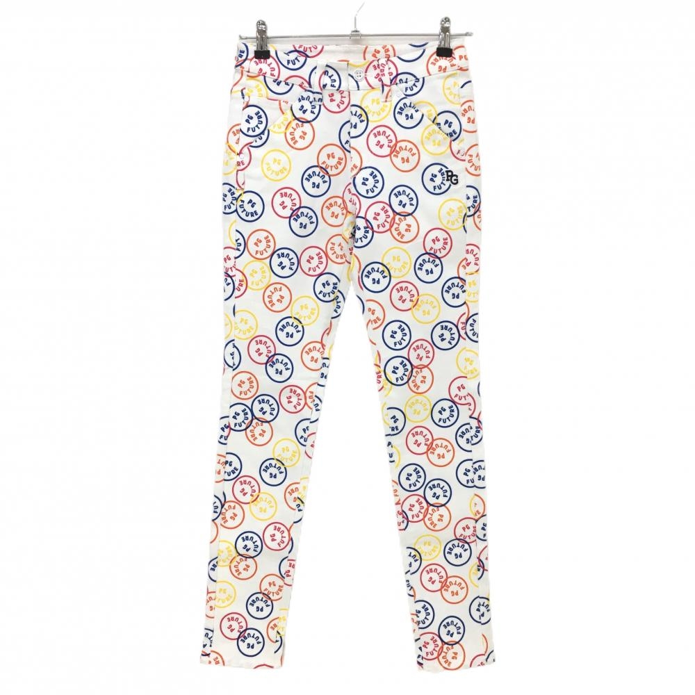 【新品】パーリーゲイツ パンツ 白×マルチカラー FUTUREニコ ストレッチ レディース 00(XS) ゴルフウェア PEARLY GATES
