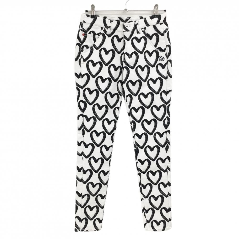 【新品】パーリーゲイツ パンツ 白×黒 ハート柄 ストレッチ レディース 1(M) ゴルフウェア PEARLY GATES