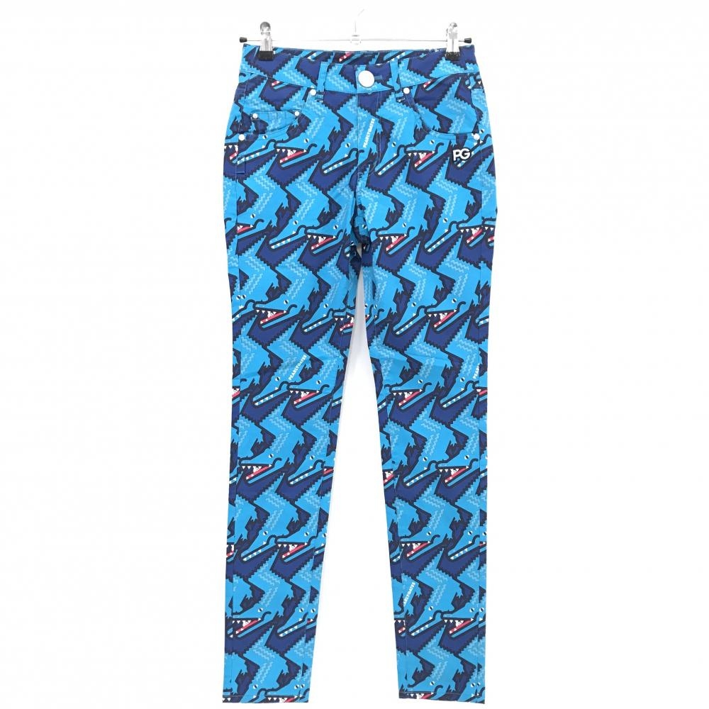 【新品】パーリーゲイツ パンツ　ブルー×ネイビー ワニ総柄 ストレッチ 接触冷感 レディース 0(S) ゴルフウェア PEARLY GATES