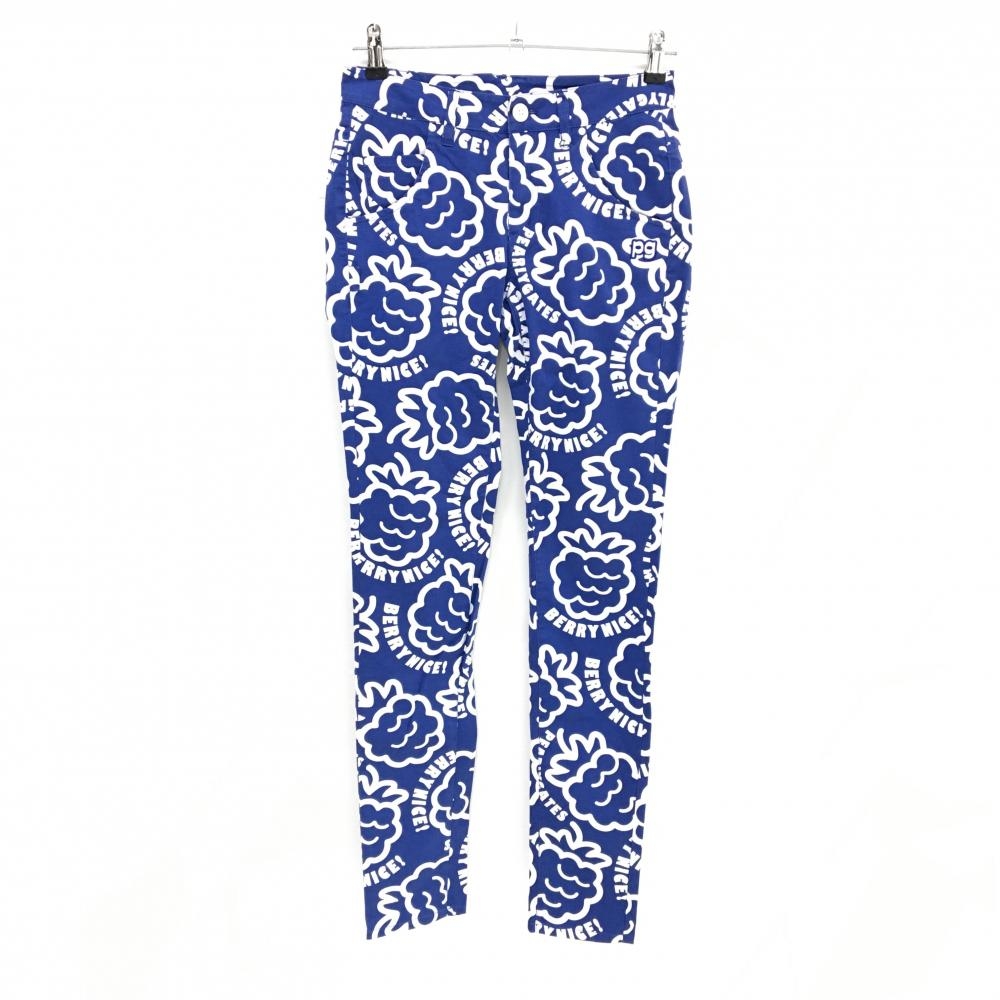 【美品】パーリーゲイツ パンツ ブルー×白 総柄 ストレッチ  レディース 0(S) ゴルフウェア PEARLY GATES