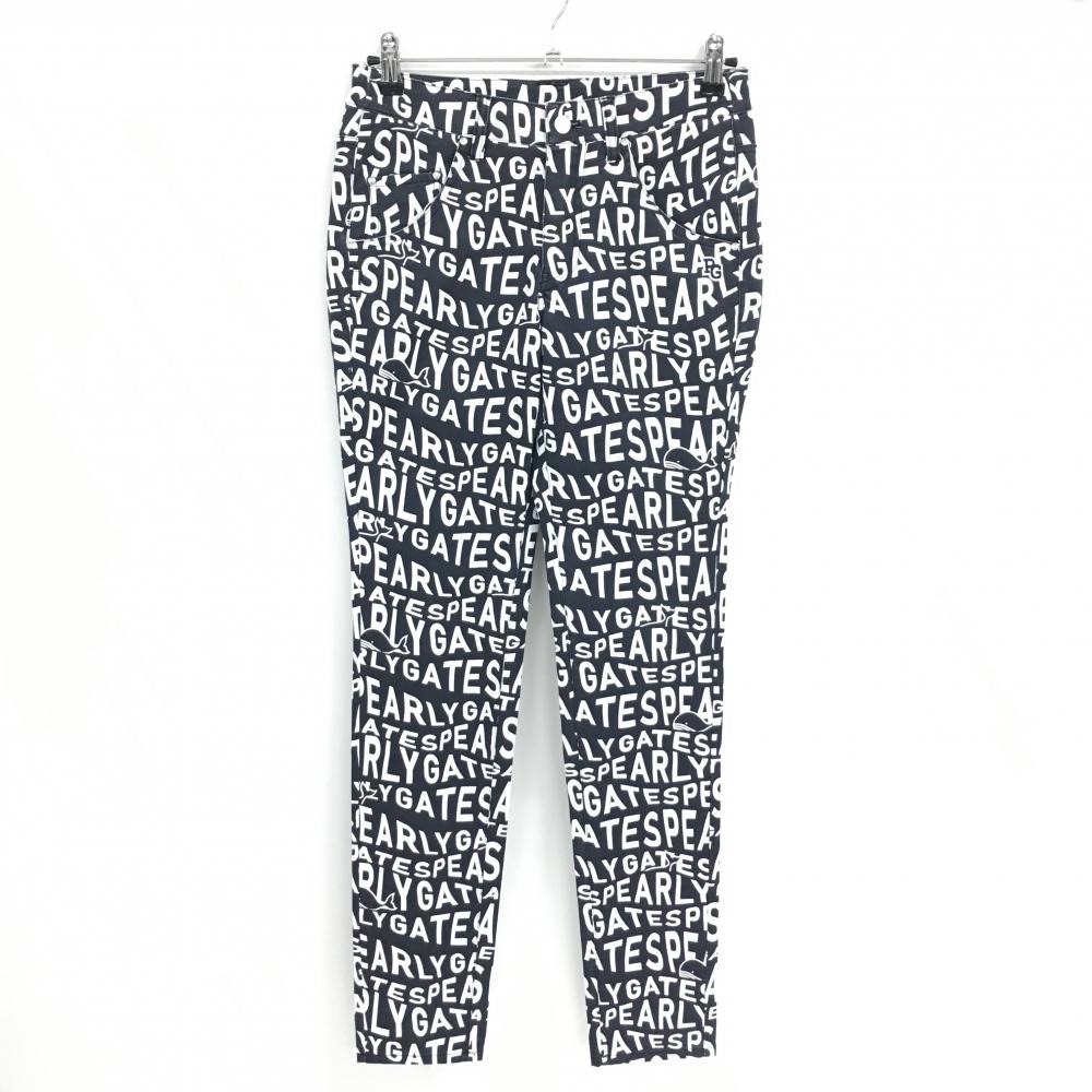 パーリーゲイツ パンツ 黒×白 ロゴ総柄 くじら ストレッチ レディース 1(M) ゴルフウェア PEARLY GATES