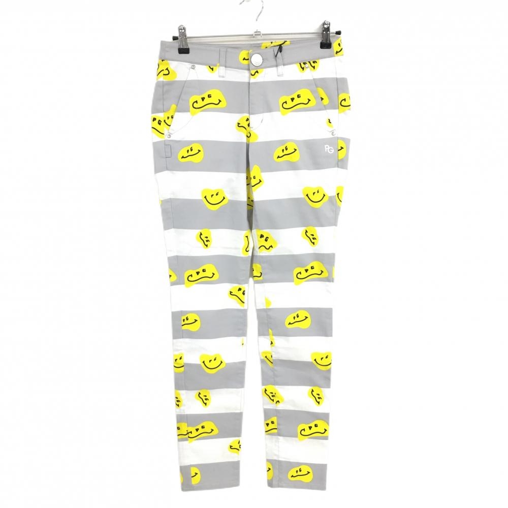 【新品】パーリーゲイツ パンツ グレー×白×イエロー ボーダー TOKENIKO ストレッチ レディース 1(M) ゴルフウェア PEARLY GATES