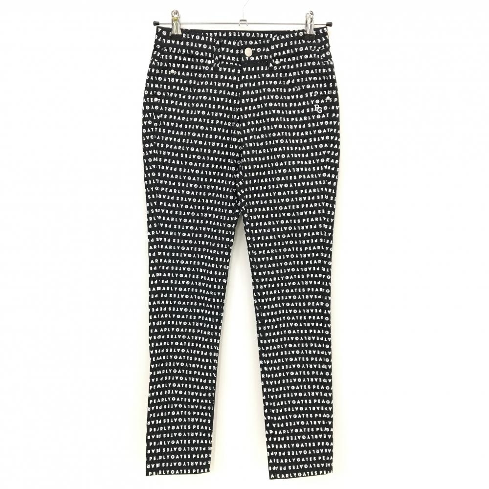 【超美品】パーリーゲイツ パンツ ネイビー×白 ロゴ総柄 ストレッチ レディース 00(XS) ゴルフウェア PEARLY GATES