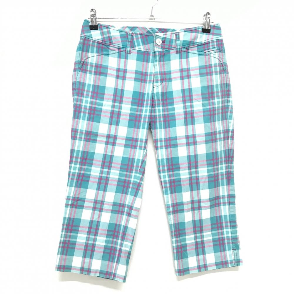 パーリーゲイツ 七分丈パンツ 白×ライトグリーン系×ピンク チェック レディース 2(L) ゴルフウェア PEARLY GATES