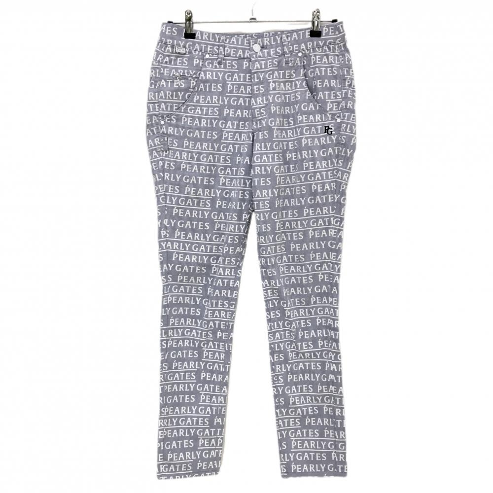 パーリーゲイツ パンツ ライトグレー×白 ロゴ総柄  レディース 1(M) ゴルフウェア PEARLY GATES