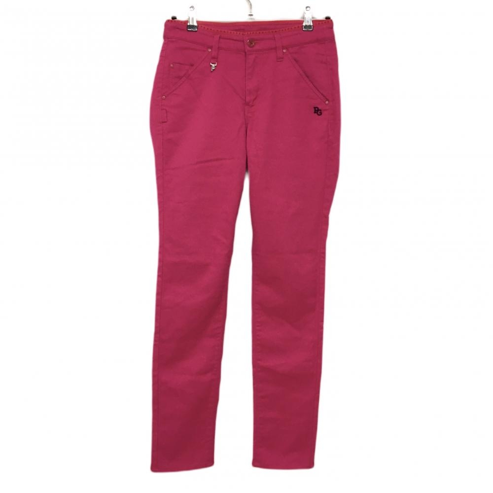 【超美品】パーリーゲイツ パンツ ダークピンク 斜めストライプ地模様 ストレッチ  レディース 1(M) ゴルフウェア PEARLY GATES