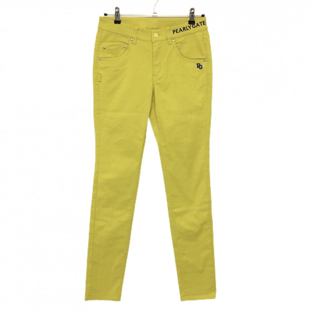 【超美品】パーリーゲイツ パンツ イエロー ストレッチ ヒップロゴ レディース 1(M) ゴルフウェア PEARLY GATES