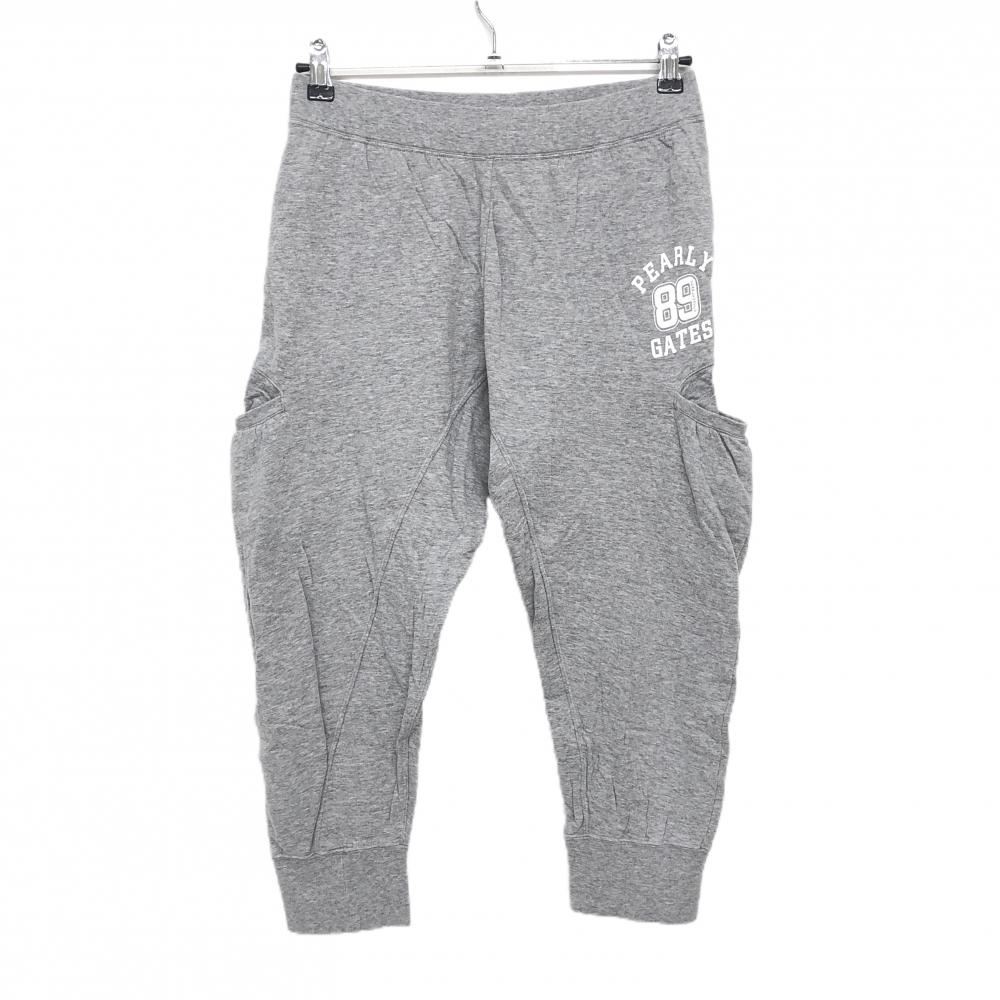 パーリーゲイツ 七分丈ジョガーパンツ 杢グレー×白 ウエストゴム ロゴプリント レディース 1(M) ゴルフウェア PEARLY GATES