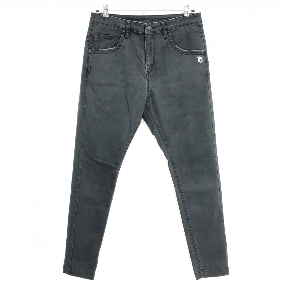 【美品】パーリーゲイツ パンツ 黒 ロゴ白 ダメージ加工 ストレッチ レディース 1(M) ゴルフウェア PEARLY GATES