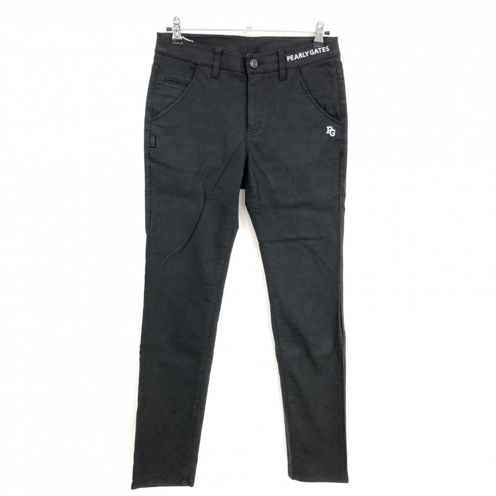パーリーゲイツ パンツ 黒 ロゴ白 地模様 ストレッチ  レディース 1(M) ゴルフウェア PEARLY GATES