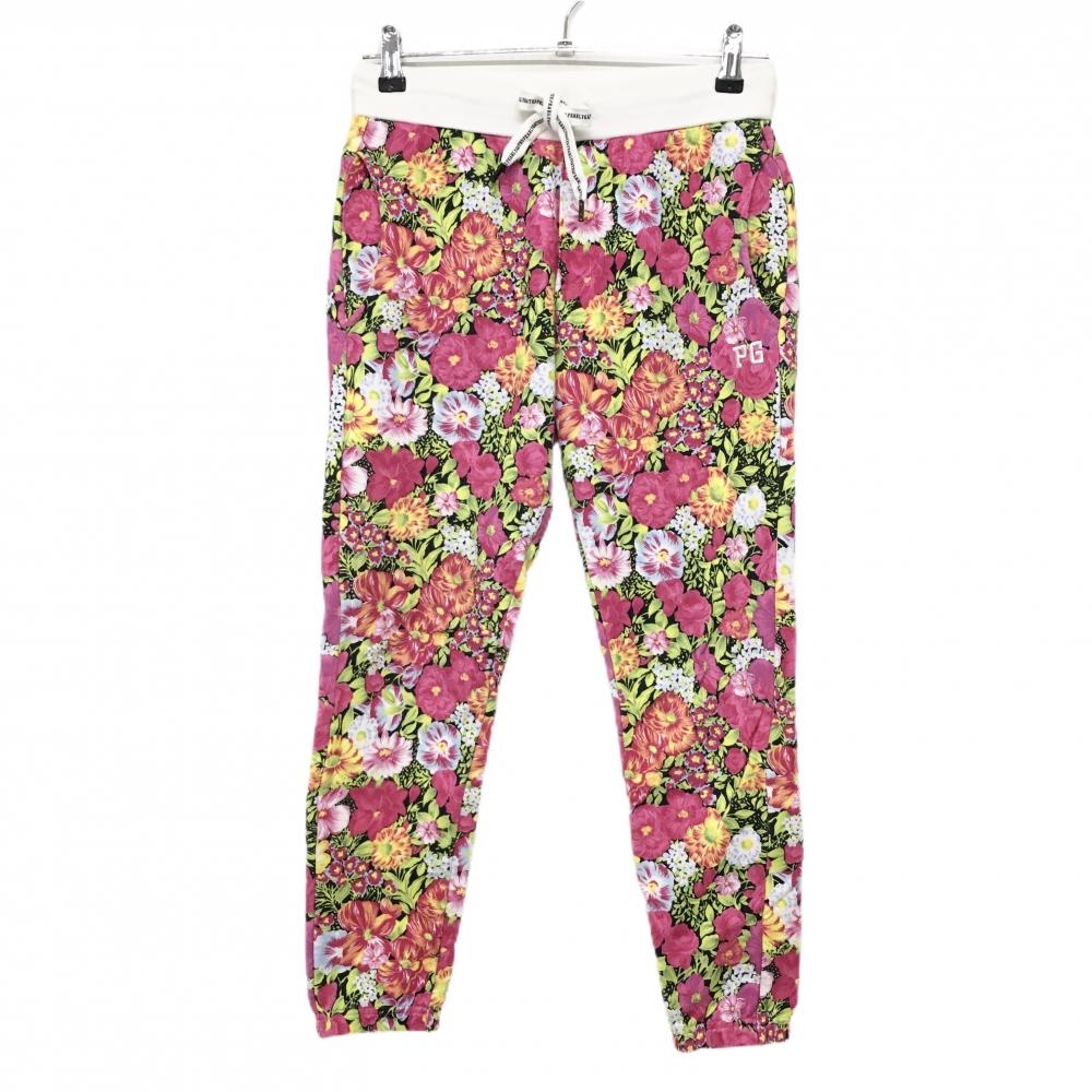 パーリーゲイツ パンツ 黒×ピンク×ライトグリーン系 花柄 裾ゴム レディース 1(M) ゴルフウェア PEARLY GATES