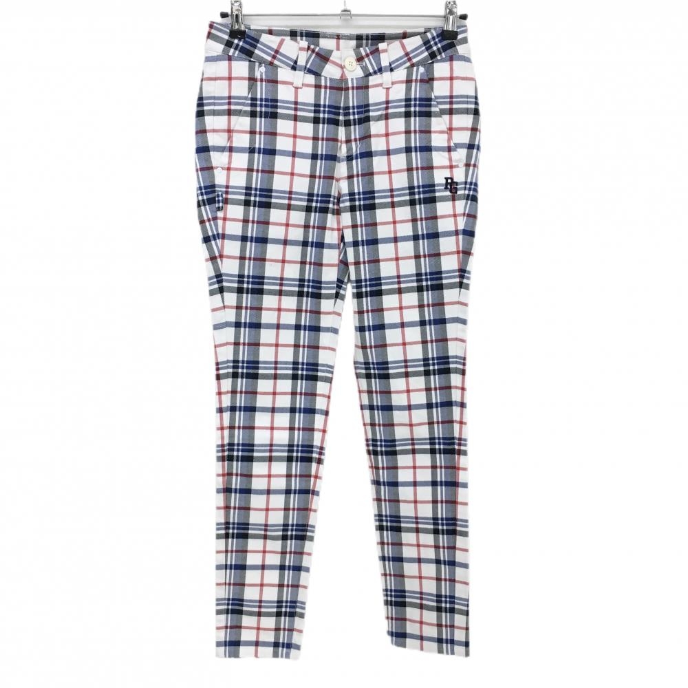【美品】パーリーゲイツ パンツ 白×ネイビー×レッド チェック ストレッチ レディース 1(M) ゴルフウェア PEARLY GATES