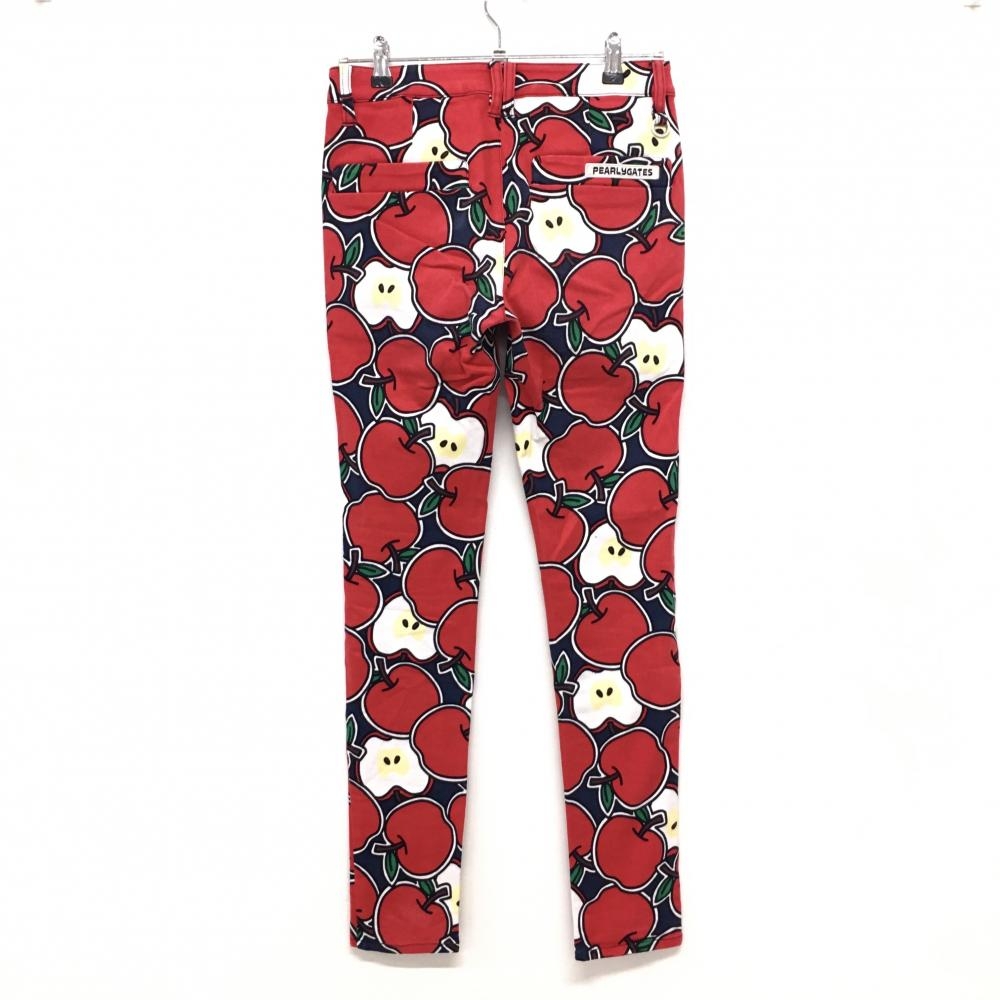 パーリーゲイツ パンツ レッド×ネイビー リンゴ総柄　 レディース 0(S) ゴルフウェア PEARLY GATES