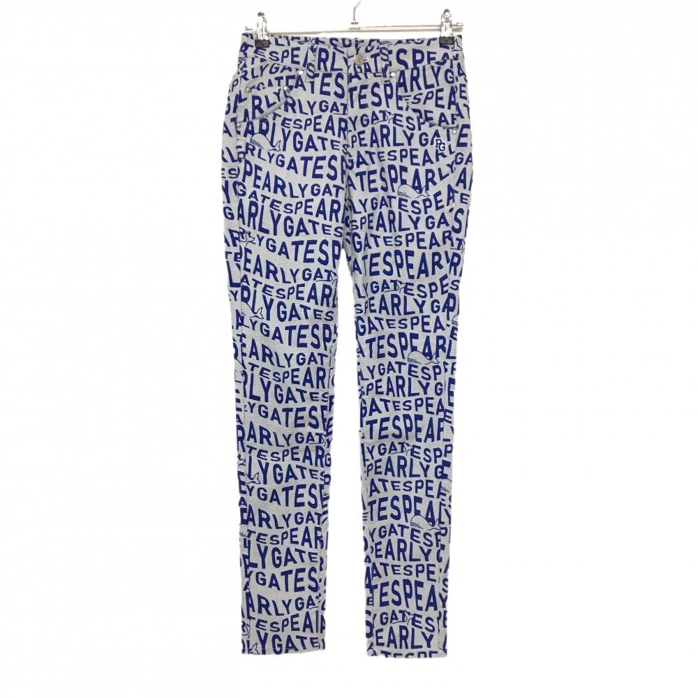 【超美品】パーリーゲイツ パンツ ライトグレー×ブルー ロゴ総柄 クジラ レディース 0(S) ゴルフウェア PEARLY GATES