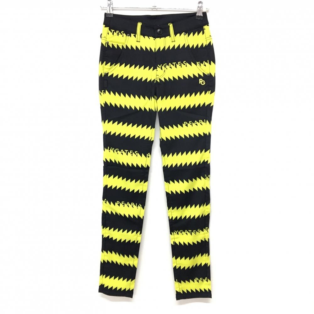 【新品】パーリーゲイツ パンツ 黒×イエロー ギザギザボーダー ストレッチ レディース 00(XS) ゴルフウェア PEARLY GATES