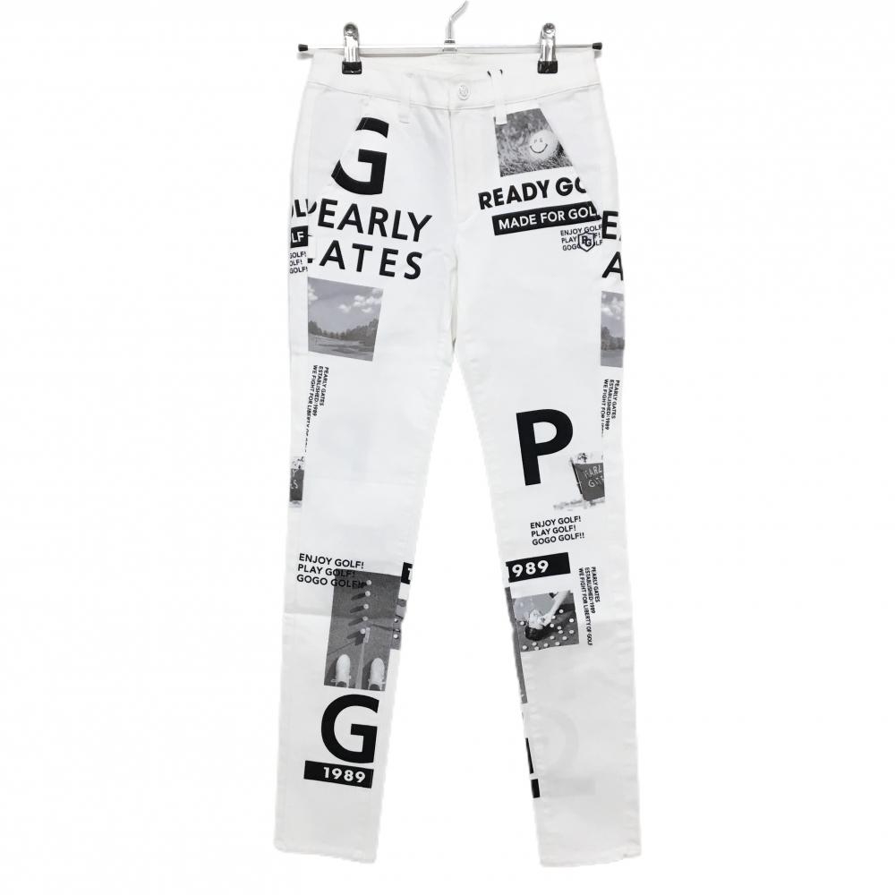 【新品】パーリーゲイツ パンツ 白×グレー 写真風 PGニコちゃん ロゴ刺しゅう レディース XS ゴルフウェア PEARLY GATES