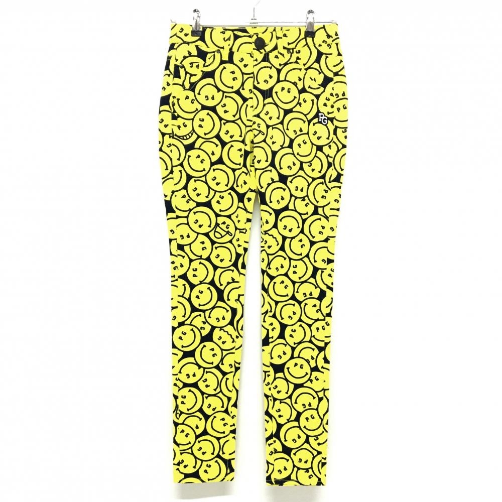 【新品】パーリーゲイツ パンツ 黒×イエロー PGニコちゃん ロゴ刺しゅう  レディース 0(S) ゴルフウェア PEARLY GATES