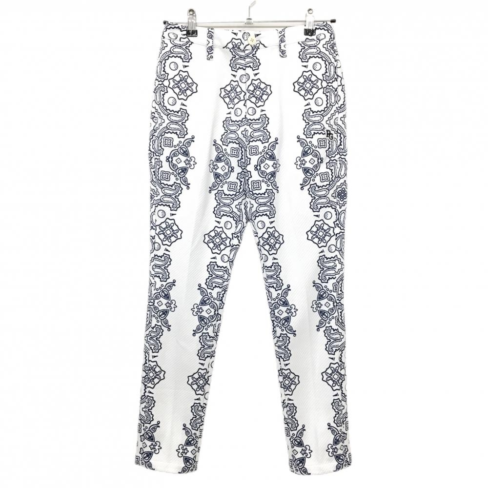 【新品】パーリーゲイツ パンツ 白×ネイビー ペイズリー調 PGニコちゃん レディース 00(XS) ゴルフウェア PEARLY GATES