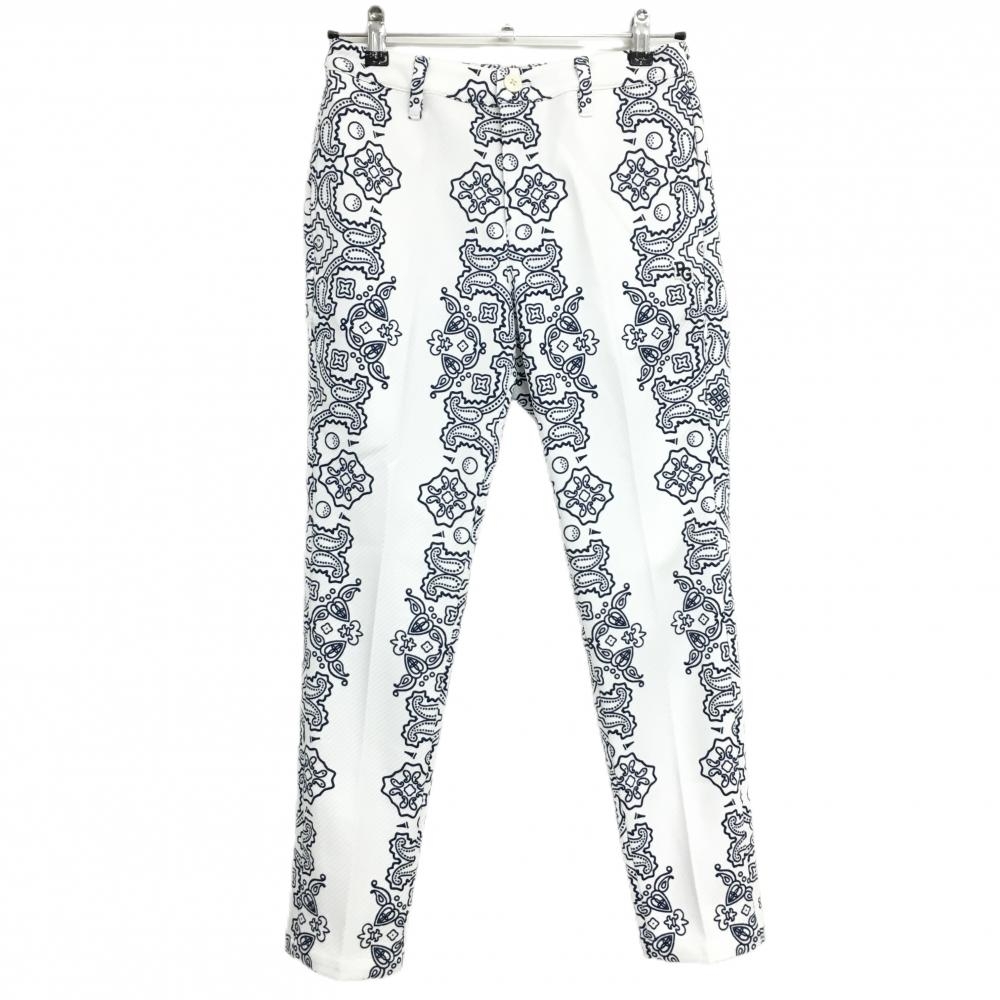 【新品】パーリーゲイツ パンツ 白×ネイビー ペイズリー調 PGニコちゃん  レディース 0(S) ゴルフウェア PEARLY GATES