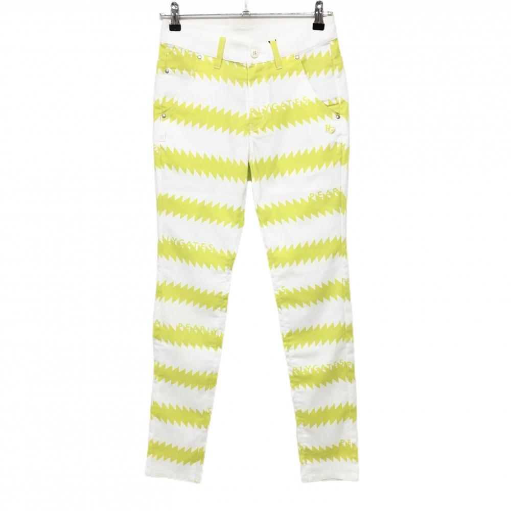 【新品】パーリーゲイツ パンツ 白×イエロー 稲妻 ギザギザボーダー ストレッチ レディース 00(XS) ゴルフウェア PEARLY GATES