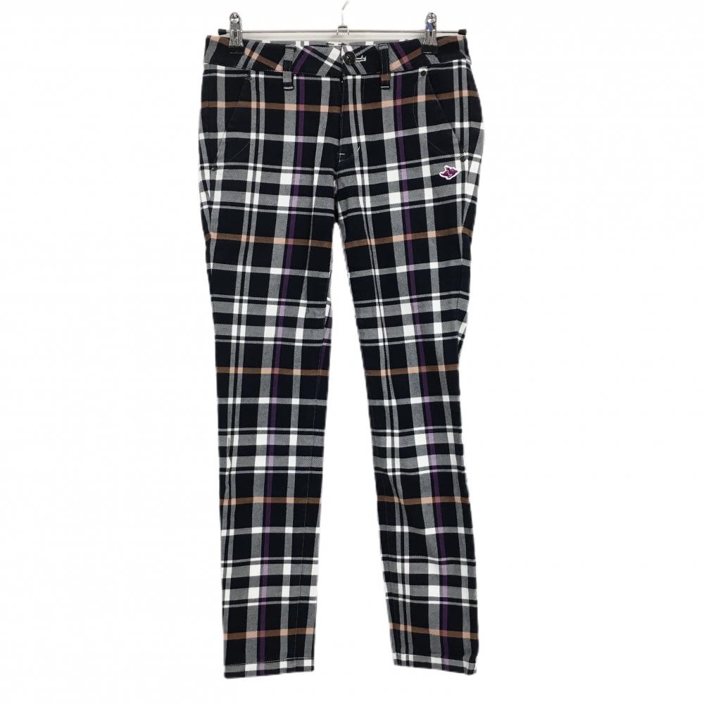 パーリーゲイツ パンツ ネイビー×白 チェック ストレッチ  レディース 0(S) ゴルフウェア PEARLY GATES