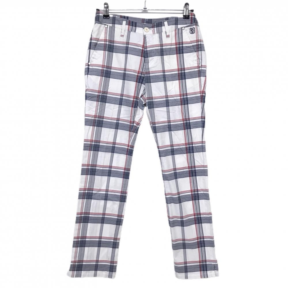 パーリーゲイツ パンツ 白×ネイビー×レッド チェック  レディース 1(M) ゴルフウェア PEARLY GATES