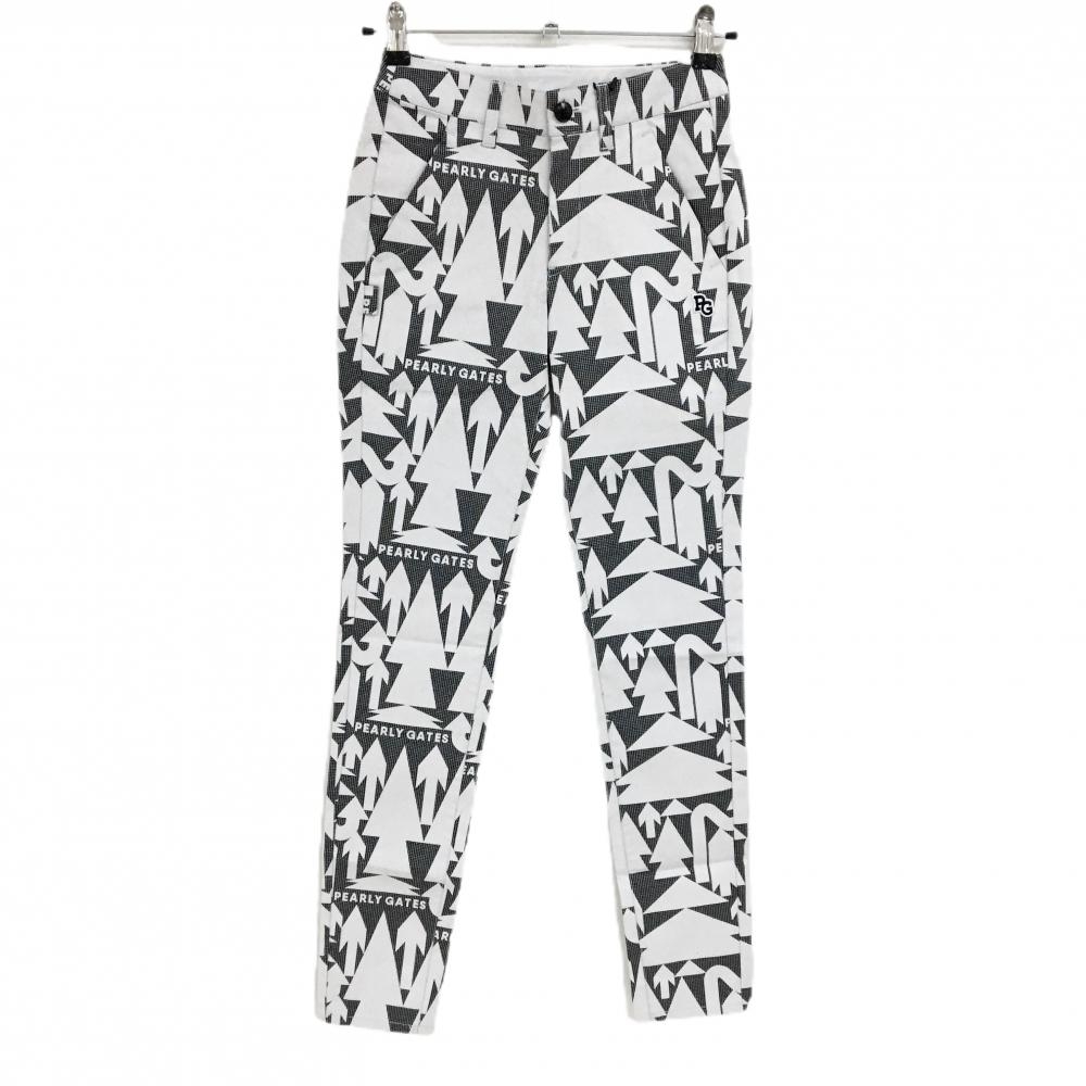 【新品】パーリーゲイツ パンツ 黒×白 ヤジルシ柄 ロゴ刺しゅう レディース 00(XS) ゴルフウェア PEARLY GATES