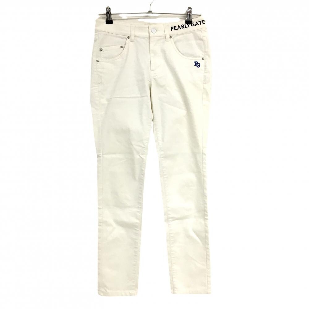 【美品】パーリーゲイツ パンツ 白 ロゴ刺しゅう  レディース 1(M) ゴルフウェア PEARLY GATES