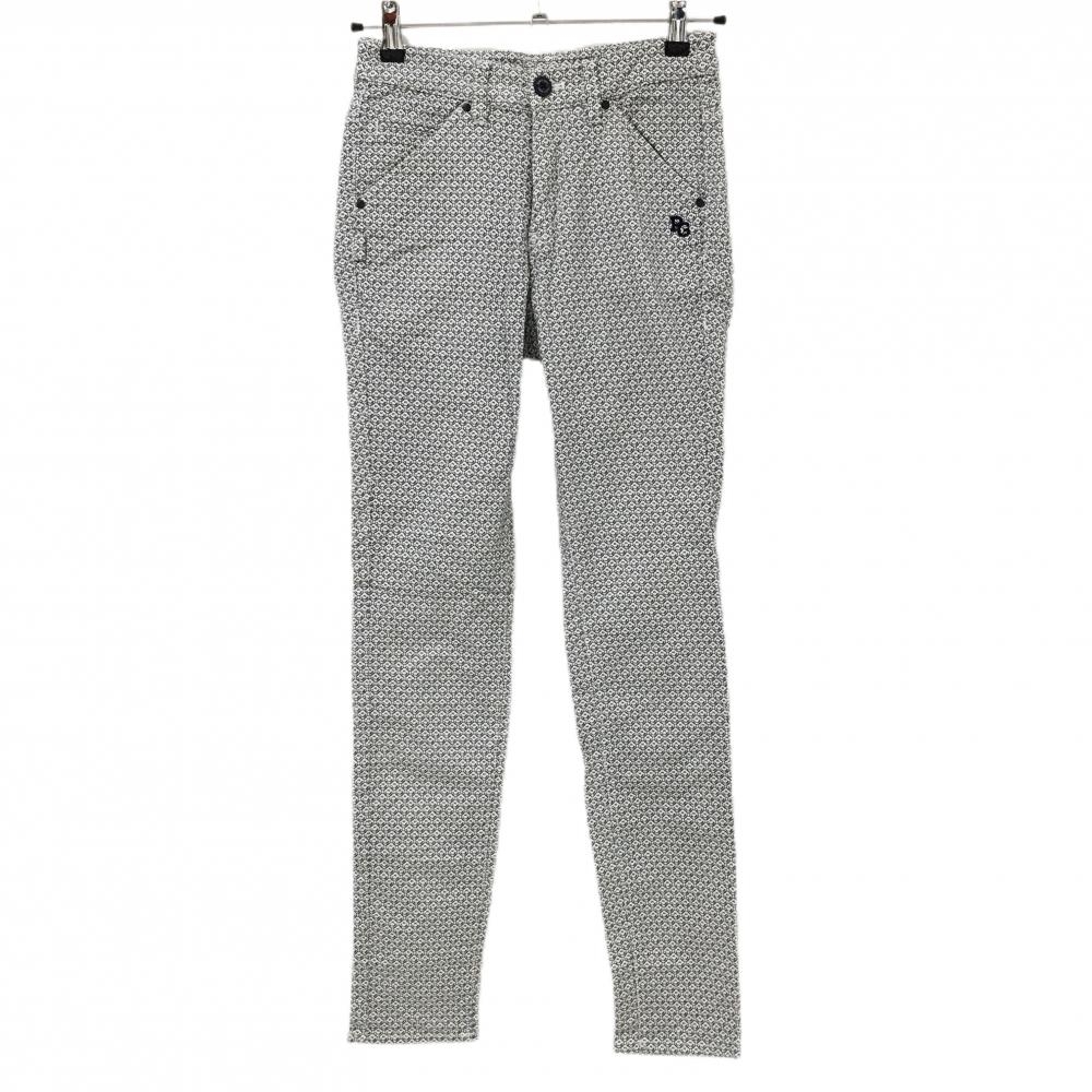 【美品】パーリーゲイツ パンツ 白×ネイビー 総柄 ロゴ刺しゅう レディース 00(XS) ゴルフウェア PEARLY GATES