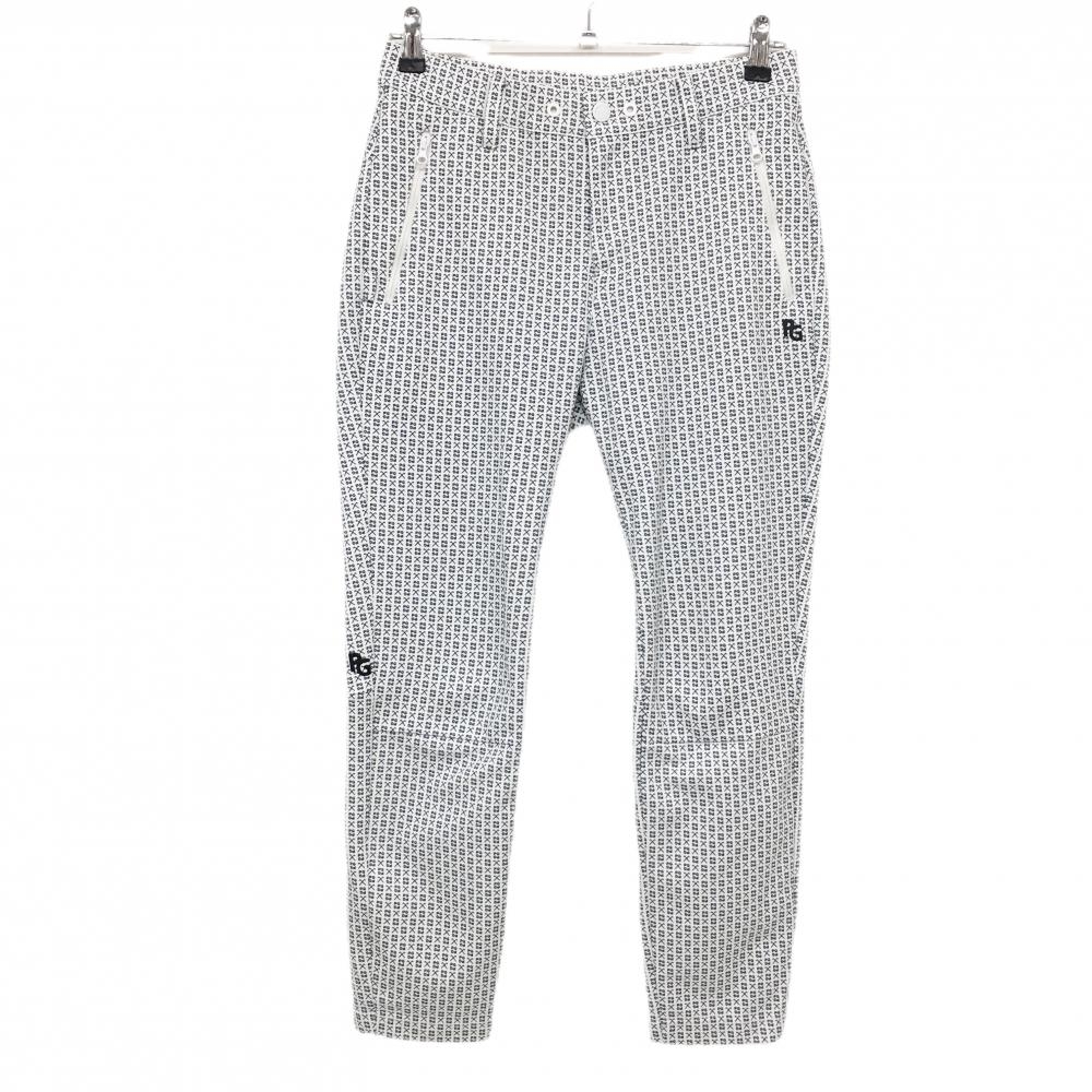 【超美品】パーリーゲイツ パンツ 白×ネイビー 総柄 ストレッチ レディース 1(M) ゴルフウェア PEARLY GATES