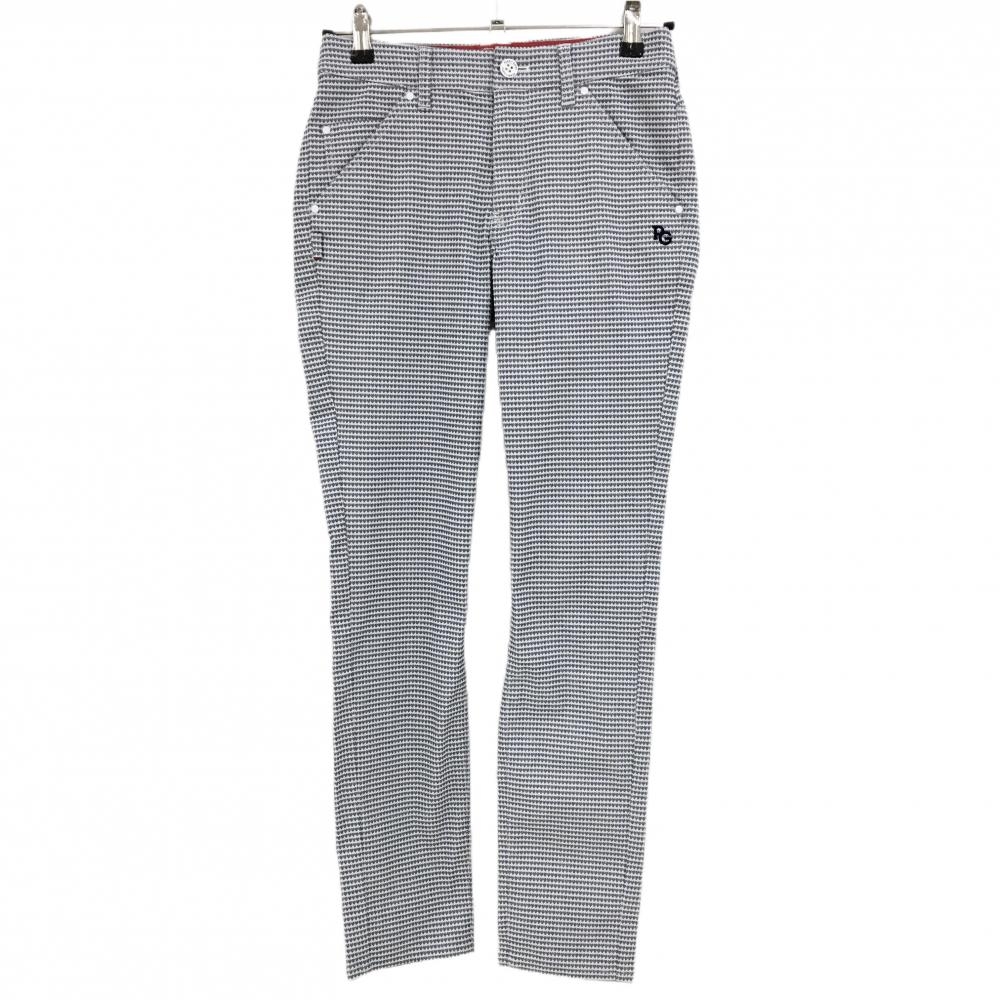【美品】パーリーゲイツ パンツ 白×ネイビー ハート総柄 ストレッチ レディース 1(M) ゴルフウェア PEARLY GATES
