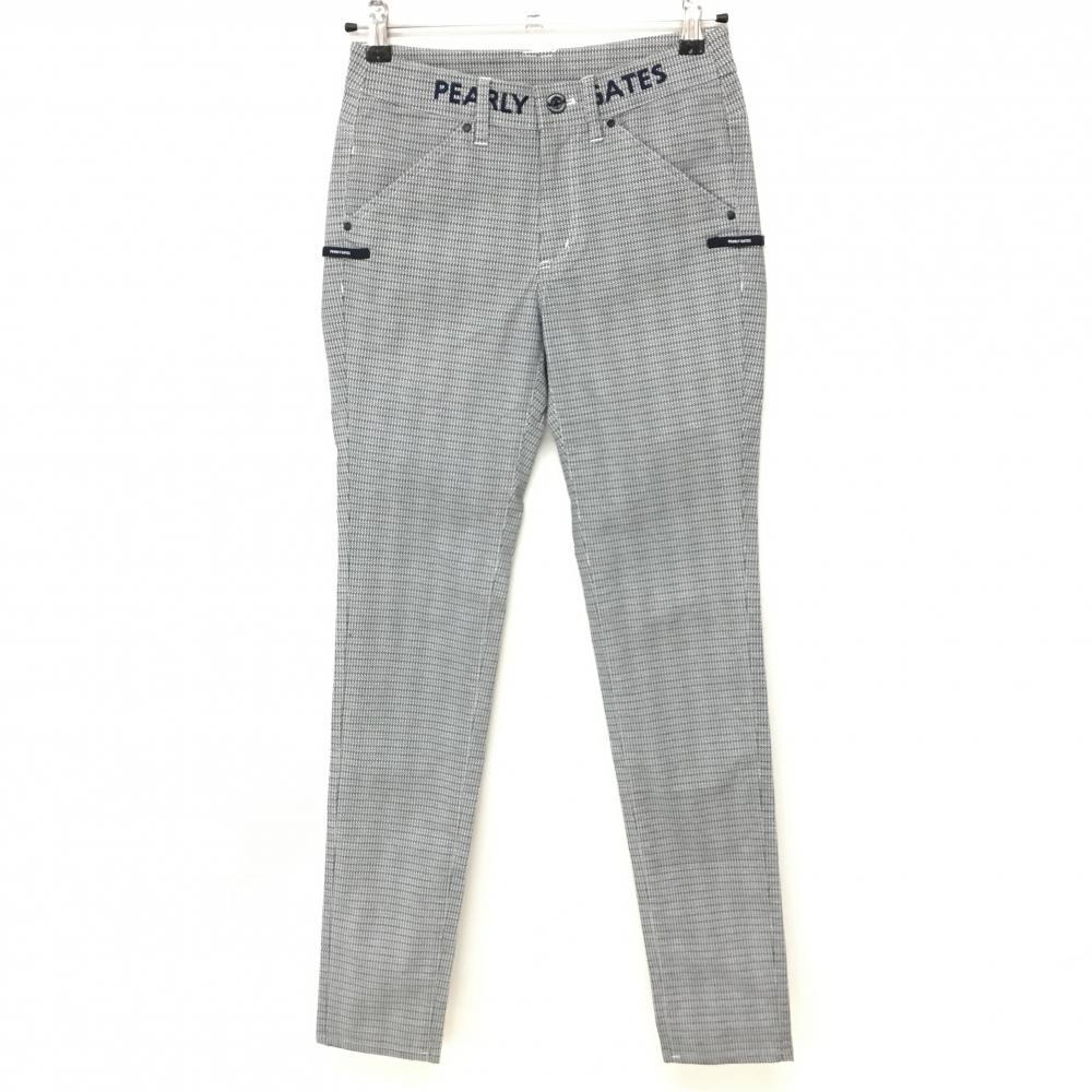 【超美品】パーリーゲイツ パンツ 白×ネイビー 総柄 ストレッチ コットン混 レディース 0(S) ゴルフウェア PEARLY GATES