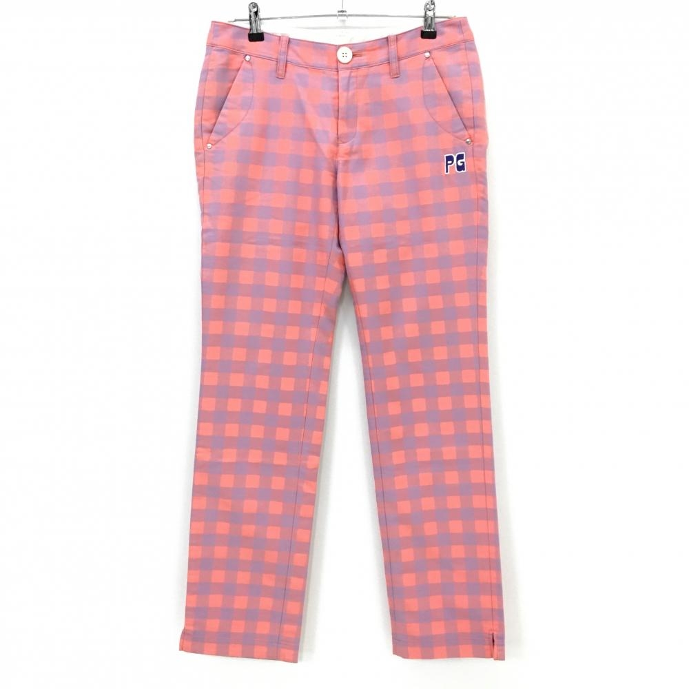 パーリーゲイツ パンツ ピンク×グレー ブロックチェック ロゴ刺しゅう  レディース 2(L) ゴルフウェア PEARLY GATES