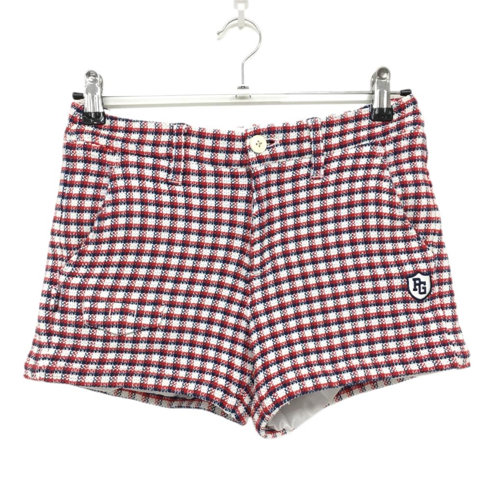 【超美品】パーリーゲイツ ショートパンツ 白×レッド×ネイビー チェック ニット 裏地付き  レディース 0(S) ゴルフウェア PEARLY GATES