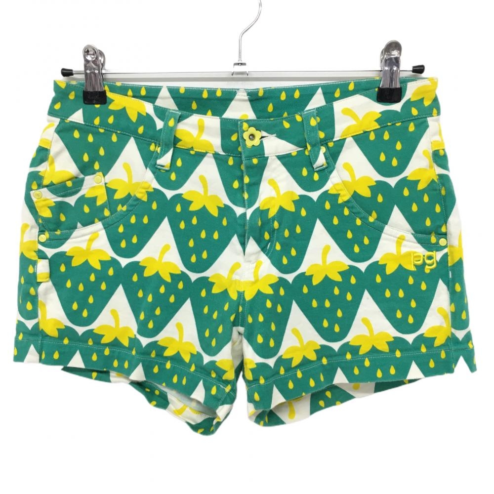 【美品】パーリーゲイツ ショートパンツ 白×グリーン イチゴ柄 レディース 1(M) ゴルフウェア PEARLY GATES