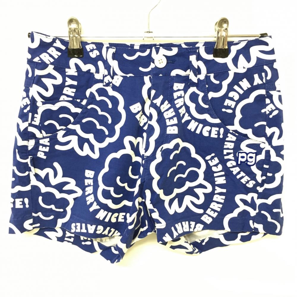 【美品】パーリーゲイツ ショートパンツ ブルー×白 総柄 コットン混 レディース 00(XS) ゴルフウェア PEARLY GATES