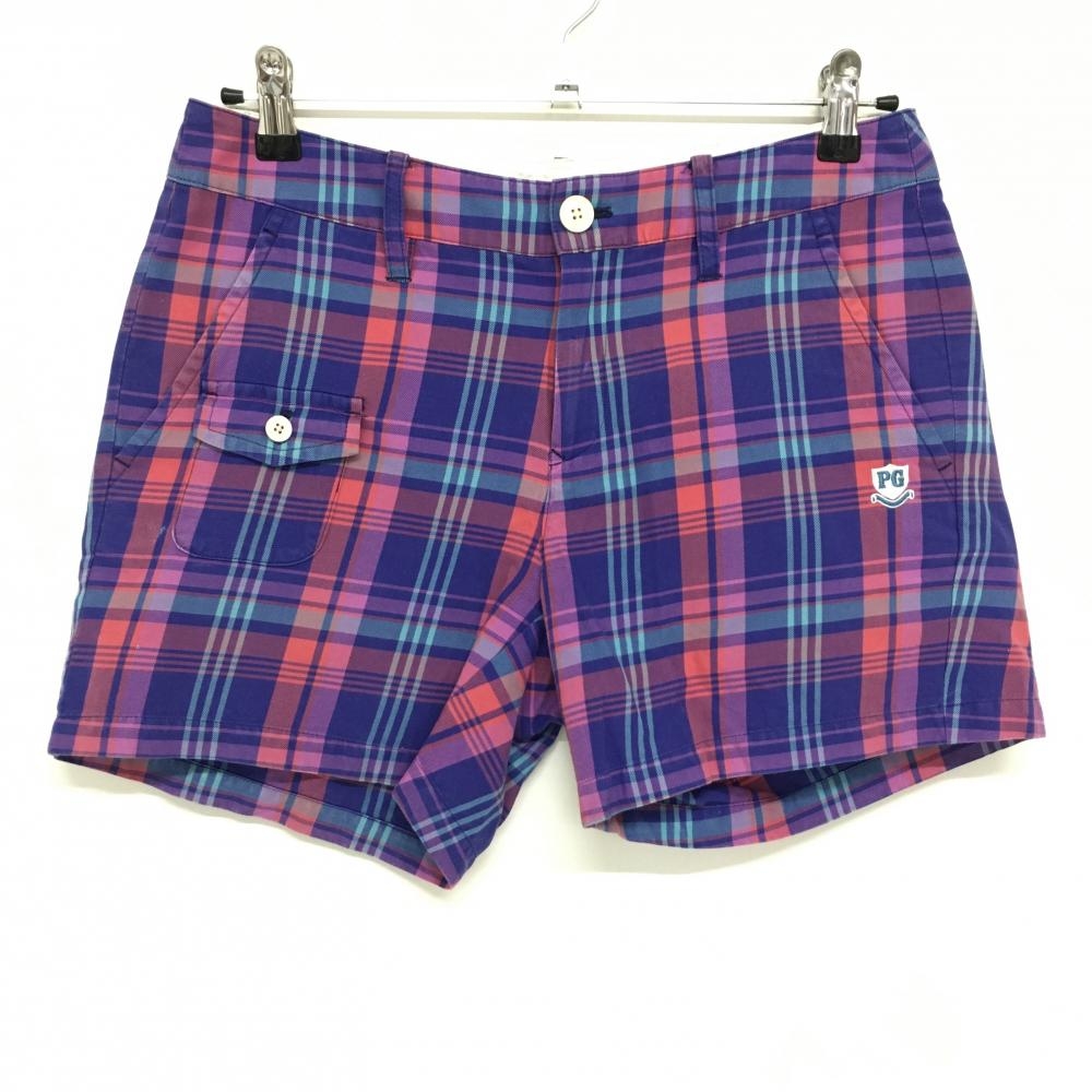 パーリーゲイツ ショートパンツ ブルー×ピンク チェック レディース 2(L) ゴルフウェア PEARLY GATES