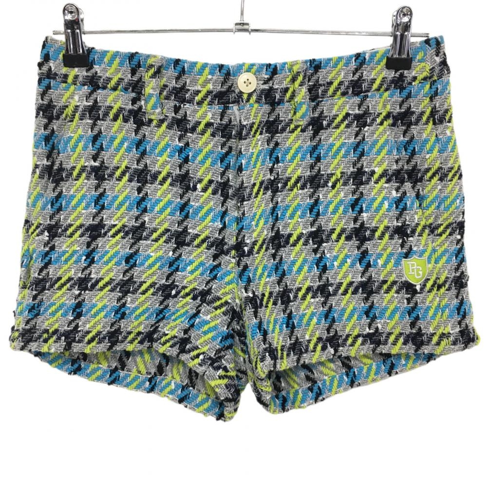 【美品】パーリーゲイツ ショートパンツ グレー×ライトグリーン チェック ツイード レディース 0(S) ゴルフウェア PEARLY GATES