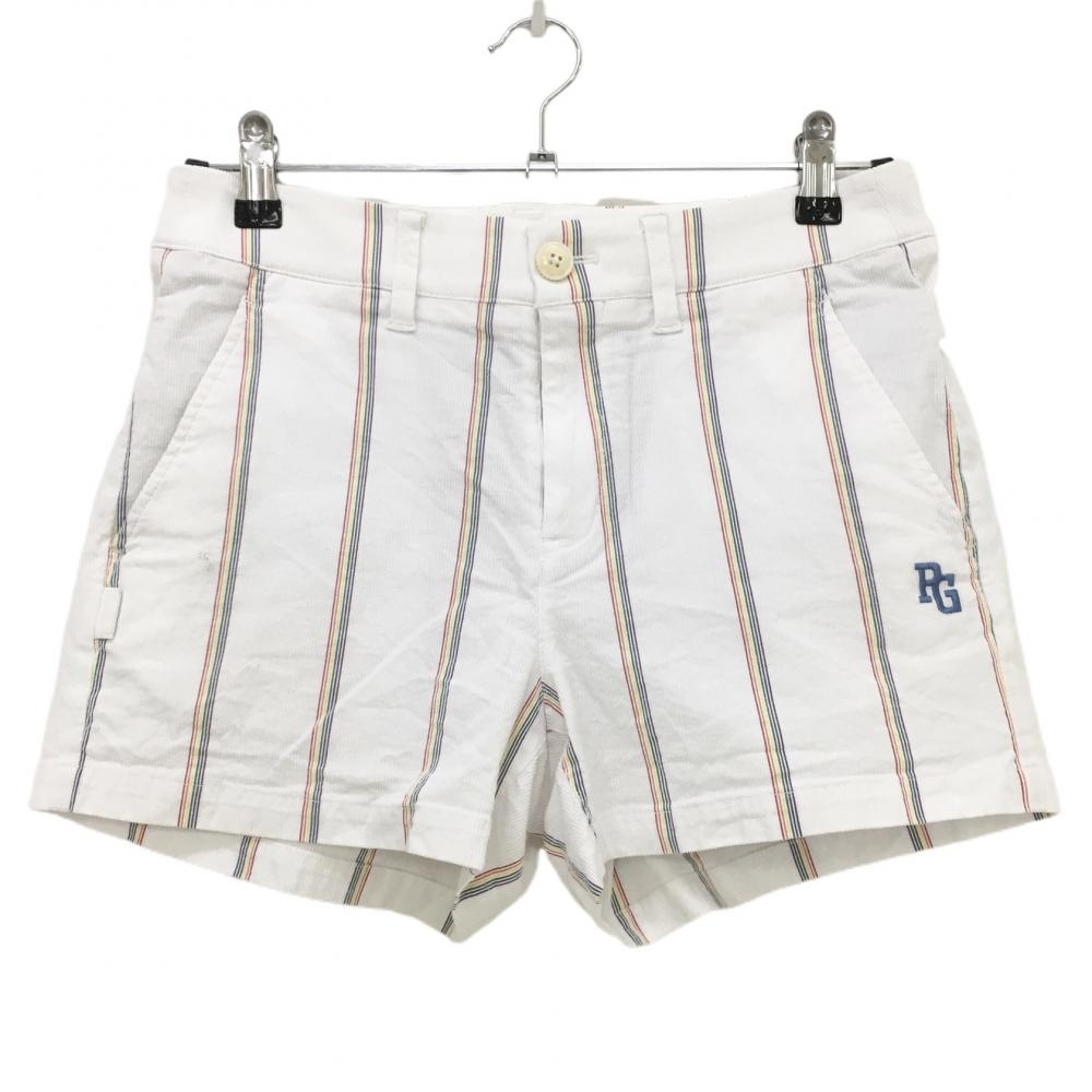 パーリーゲイツ ショートパンツ 白×マルチ ストライプ 内側30周年 レディース 0(S) ゴルフウェア PEARLY GATES