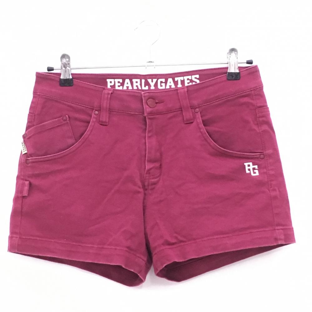 パーリーゲイツ ショートパンツ ピンクパープル×白 ウエスト裏ロゴ レディース 1(M) ゴルフウェア PEARLY GATES