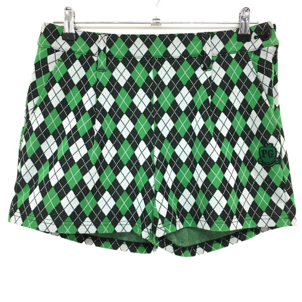 【美品】パーリーゲイツ ショートパンツ グリーン×黒 アーガイル柄  レディース 0(S) ゴルフウェア PEARLY GATES