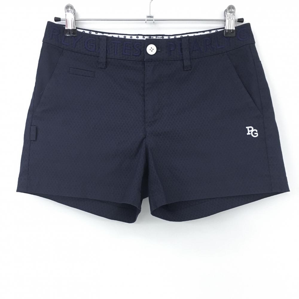 【美品】パーリーゲイツ ショートパンツ ネイビー 織生地 ウエストロゴ レディース 1(M) ゴルフウェア 2022年モデル PEARLY GATES