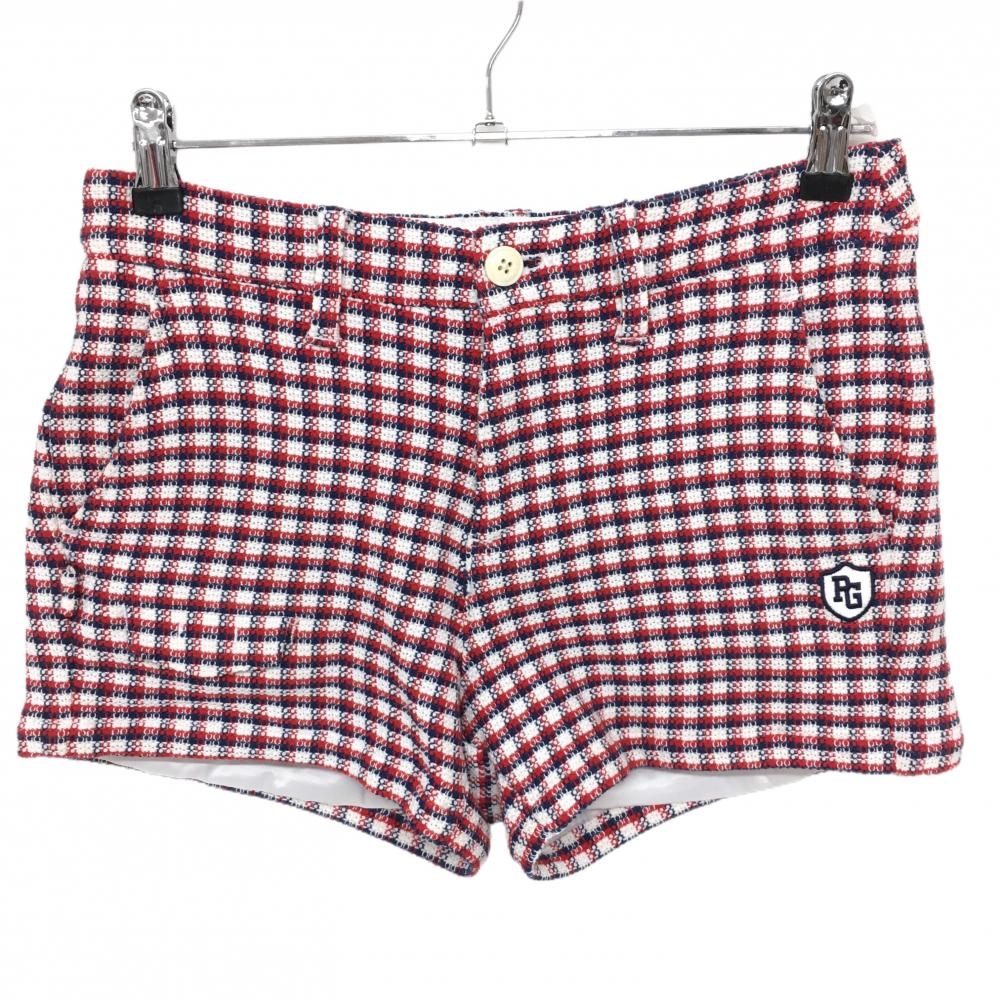 【美品】パーリーゲイツ ショートパンツ 白×レッド×ネイビー チェック ツイード調 裏地有  レディース 1(M) ゴルフウェア PEARLY GATES