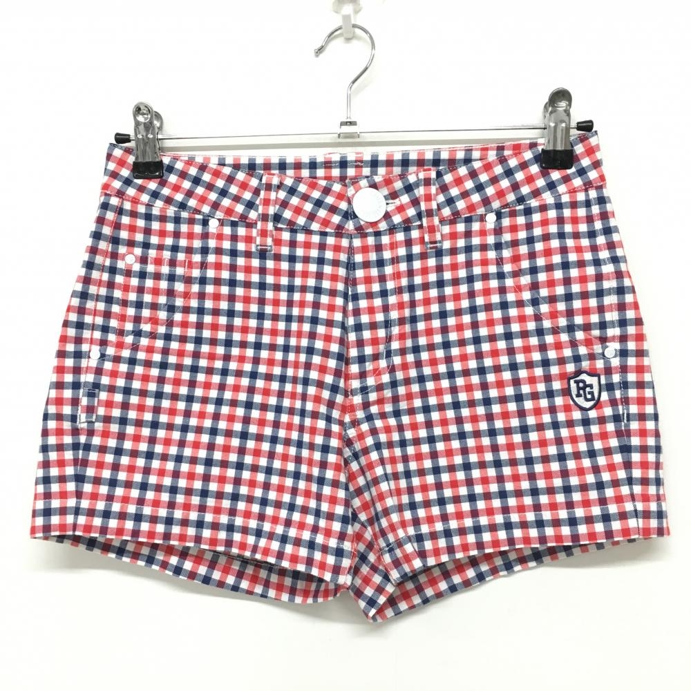 【超美品】パーリーゲイツ ショートパンツ レッド×ネイビー チェック ティー装着可 レディース 0(S) ゴルフウェア PEARLY GATES