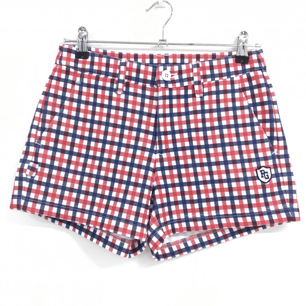 【超美品】パーリーゲイツ ショートパンツ レッド×ネイビー チェック コットン混 日本製 レディース 0(S) ゴルフウェア PEARLY GATES