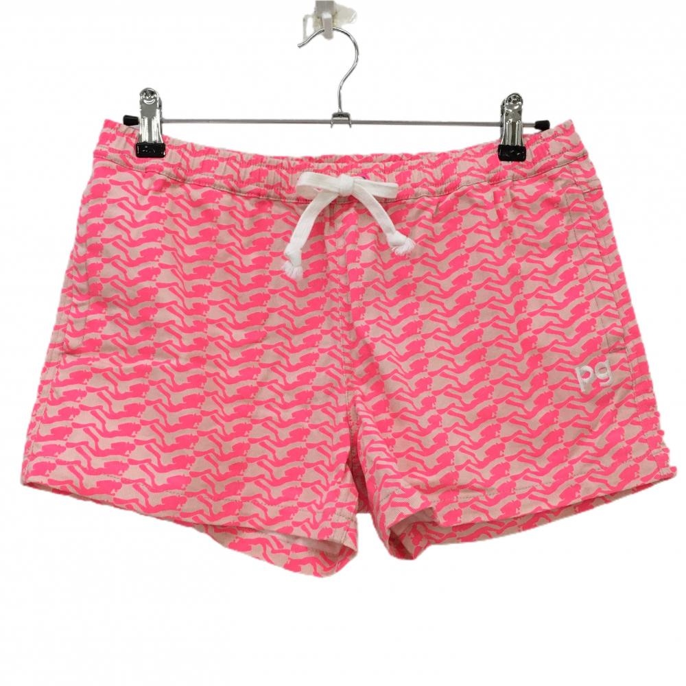 【超美品】パーリーゲイツ ショートパンツ ライトベージュ×蛍光ピンク 総柄 レディース 1(M) ゴルフウェア サンプル品 PEARLY GATES