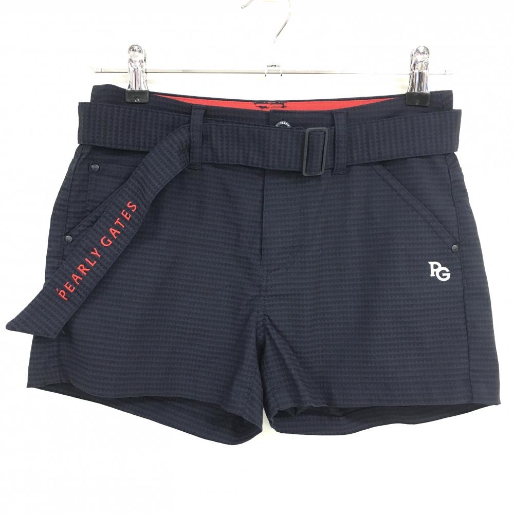 【超美品】パーリーゲイツ ショートパンツ ネイビー 織生地 ベルト付 レディース 00(XS) ゴルフウェア PEARLY GATES