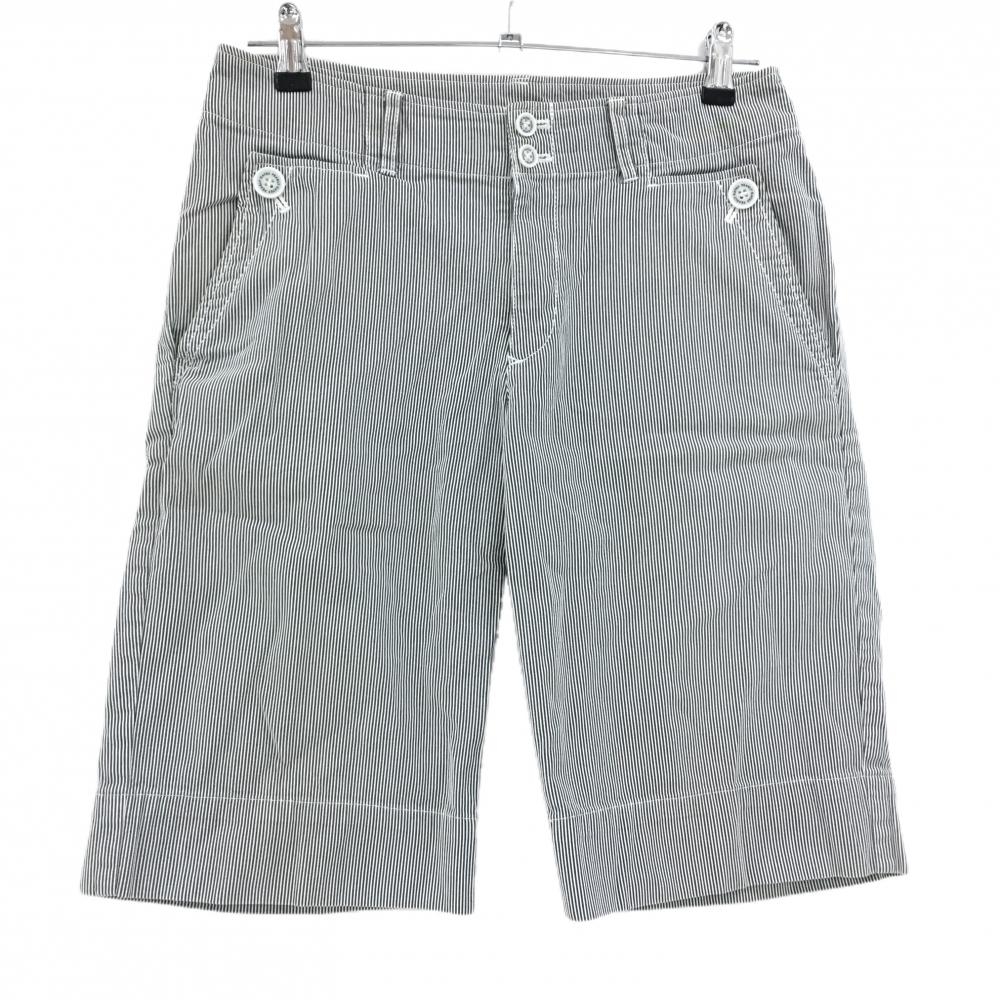 パーリーゲイツ ハーフパンツ グレー×白 細ストライプ レディース 2(L) ゴルフウェア PEARLY GATES