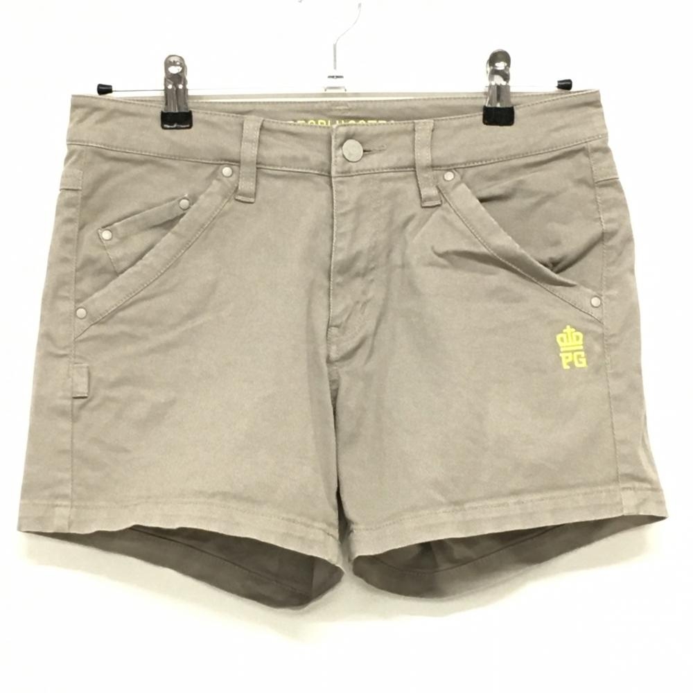 【美品】パーリーゲイツ ショートパンツ グレージュ ロゴイエロー レディース 1(M) ゴルフウェア PEARLY GATES