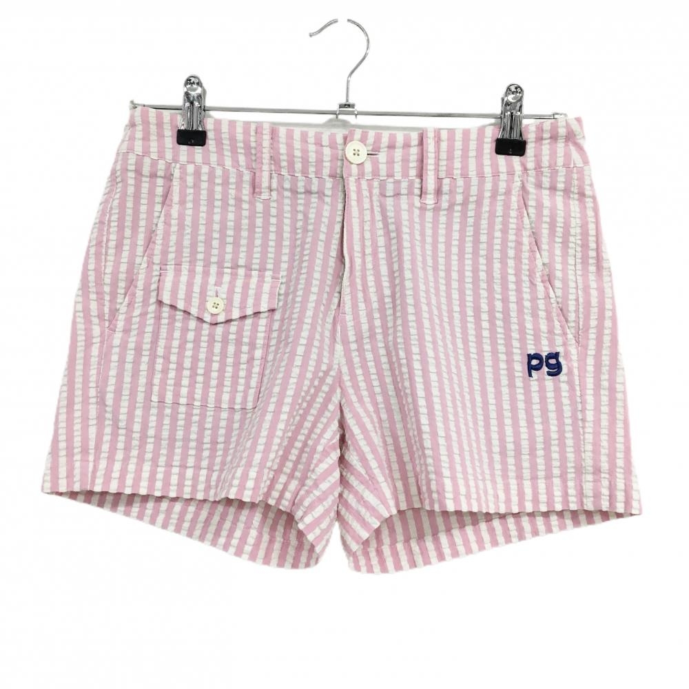 【美品】パーリーゲイツ ショートパンツ ピンク×白 ストライプ ハンバーガー ポテト  レディース 0(S) ゴルフウェア PEARLY GATES